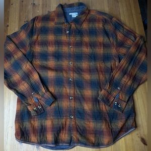 Carbon 2 Cobalt Mens Large Orange Brown Plaid Stealth Double Button Up Shirt